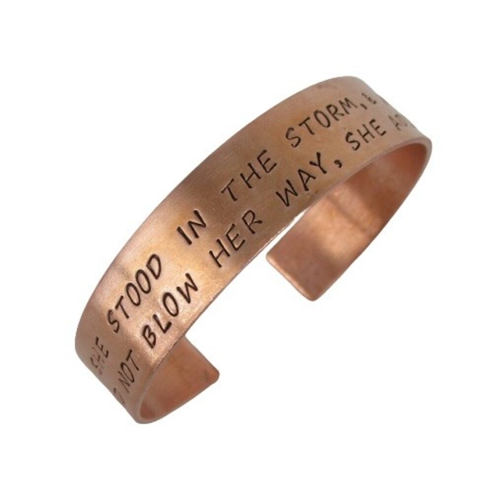Cuff Bracelet Solid Copper Women Strength Quote She Stood In The Storm